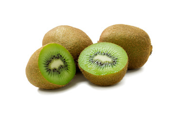 Fototapeta premium Kiwi Fruit half slices and full isolated on white background.