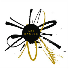 Abstract ink background. Chinese calligraphy art style, Black and luxury gold paint stroke texture. for poster, card, banner, book, cover, brochure and web design. Grunge mud art. vector elements. 