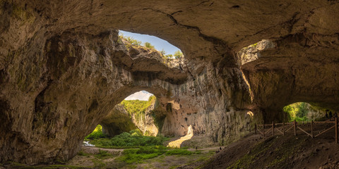 View inside the Devetashka Cave near Devetaki village and Osam river in Lovech, Bulgaria. Natural...
