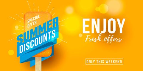Special offer summer sale Advertising banner label with icecream design element and typography