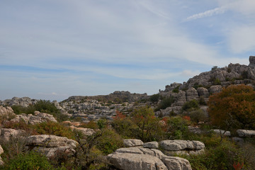 Fototapeta na wymiar Situated between Antequera and Malaga, lies the amazing El Torcal Nature Reserve, with its Rock formations carved out by water over the Geological Past.