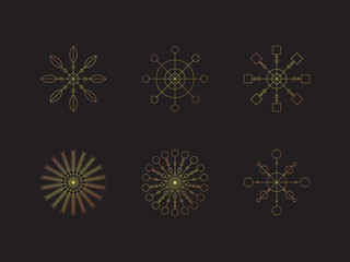 Set gold geometric snowflakes