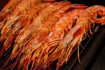 delicious fresh prawns grilled. Mediterranean cuisine seafood products parallel