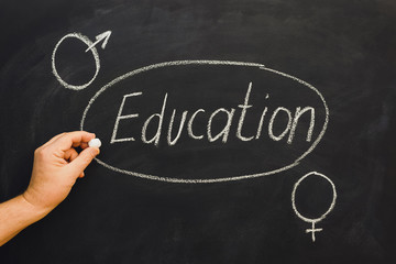 hand drawing speech bubble with text "education" on chalkboard