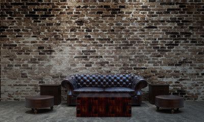 Modern loft living room interior design and brick wall texture background and picture frame