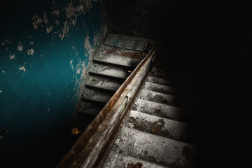 Abandoned staircase angle shot