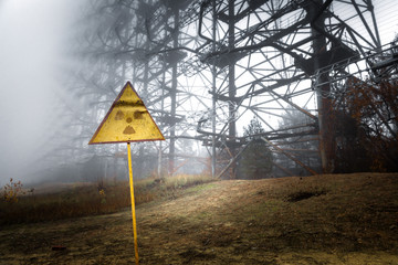Radioactivity sign in Chernobyl Outskirts 2019