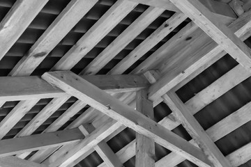 wooden roof crossbar planks background construction monochrome high internal high