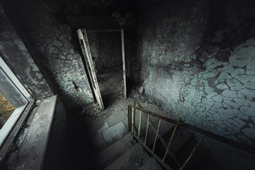 Abandoned staircase angle shot
