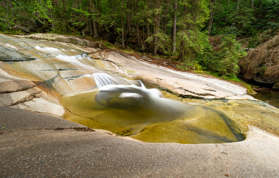 cascades on Mumlava river in Krkonose mountains in Harrachov, Czech republic