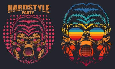 Gorilla Mask Retro hard party vector illustration - obrazy, fototapety, plakaty