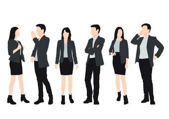 Silhouettes of men and women standing, cartoon character, group business people, vector illustration, flat designe icon, isolated on white background