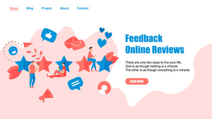 Webpage Template. Five star customer online rating. Concept of feedback.	