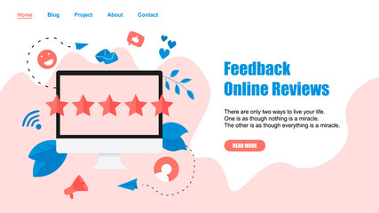 Webpage Template. Five star customer online rating. Concept of feedback.	