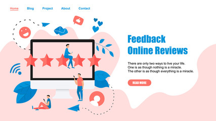 Fototapeta na wymiar Webpage Template. Five star customer online rating. Concept of feedback. 