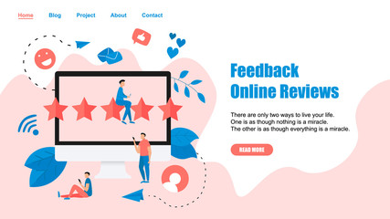 Webpage Template. Five star customer online rating. Concept of feedback.	