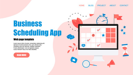 Web Template. Online time management assistant with marks, tasks and notes . Concept of time management. with business icons	