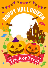 Happy halloween / cartoon pumpkin ( Jack o lantern ) character vector illustration. Poster (flyer) template design (text space).