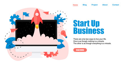 Webpage Template. Concept of startup launch of a new online business	