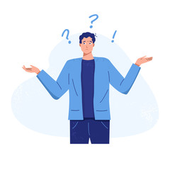 Confused young man shrugging shoulders, Vector Illustration