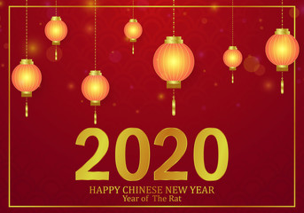 Chinese New Year 2020 Year of the Rat with paper cutting on a red background