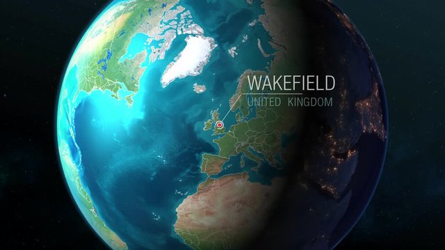 United Kingdom - Wakefield - Zooming from space to earth