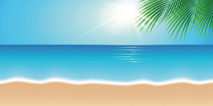 summer holiday on beautiful beach with palm tree leaf vector illustration EPS10