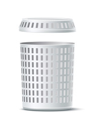 Realistic empty laundry basket. Vector plastic container for dirty clothing. Household chores design. cleaning service ad element.