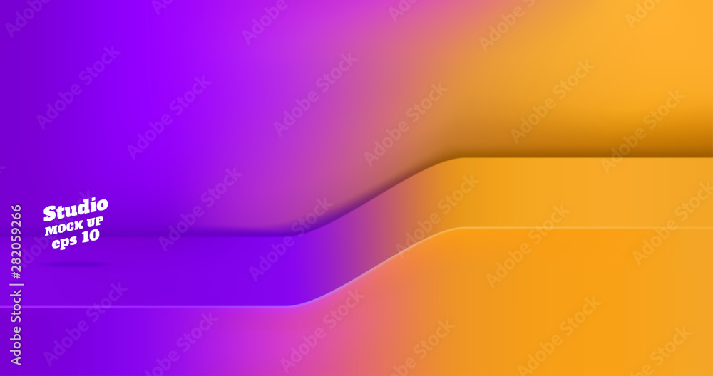 Aufkleber Vector Empty vivid purple gradient to orange yellow studio table with slope step room background ,product display with copy space for display of content design.Banner for advertise product on website.