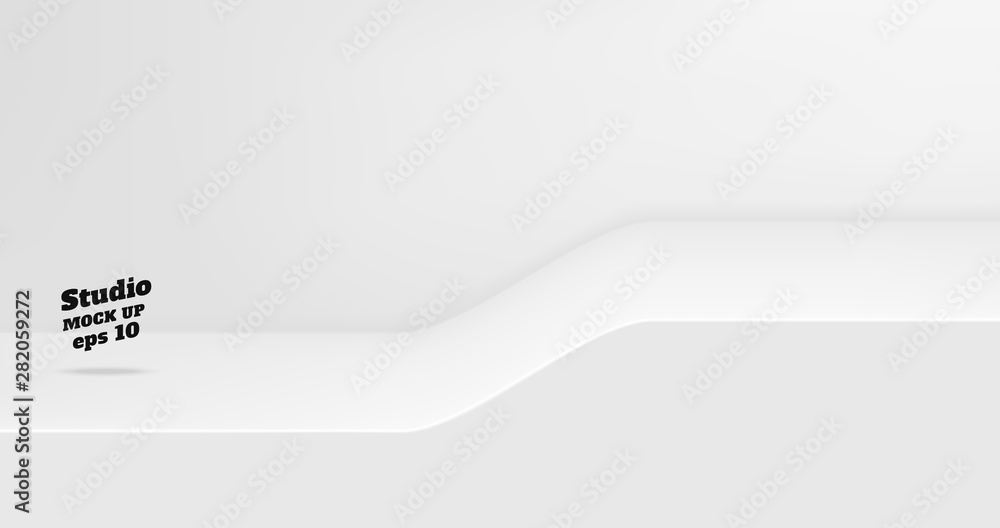 Leinwandbilder Vector Empty white studio table with slope step room background ,product display with copy space for display of content design.Banner for advertise product on website.