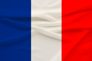 national flag of the country Russian Federation on gentle silk with wind folds, travel concept, immigration, politics, copy space, close-up