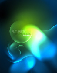 Neon glowing wave lines, blue hi-tech futuristic abstract background template