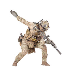 Army soldier going in attack isolated studio shoot