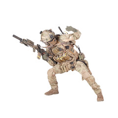 Army soldier going in attack isolated studio shoot