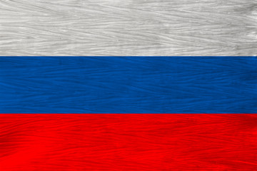 beautiful national flag of Russia on soft silk with soft folds, close-up, copy space