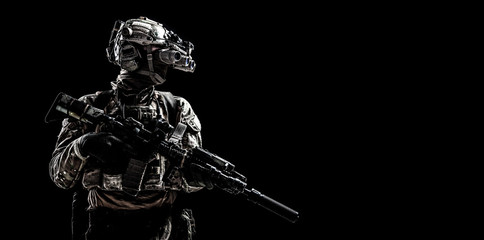 Fototapeta na wymiar Army special forces shooter low key studio shoot
