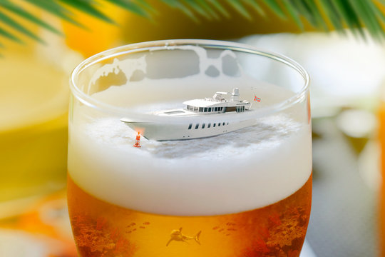 ship in a beer glass computer retouching