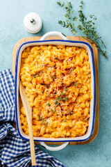 Mac and cheese. traditional american dish macaroni pasta and a cheese sauce - 282061612