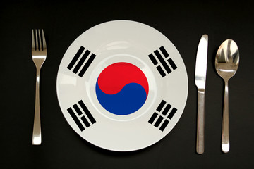 plate with the state national flag of South Korea, copy space