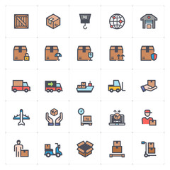 Icon set - logistic and delivery full color vector illustration