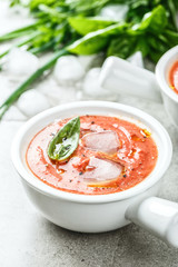 Gazpacho soup. Traditional spanish cold tomato soup of fresh raw vegetables