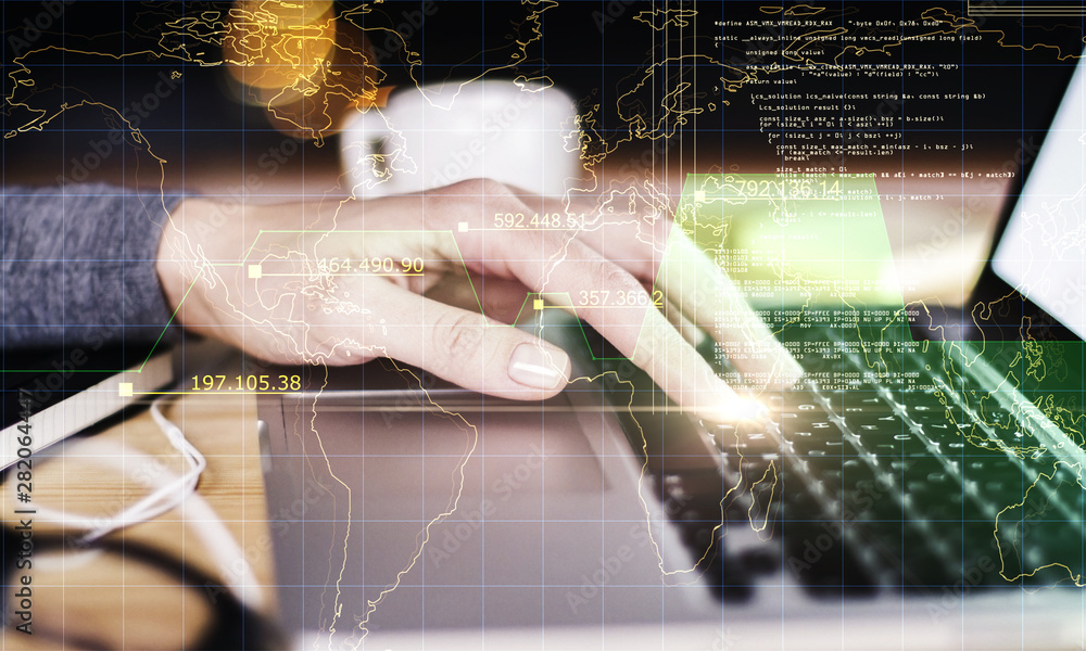 Poster Hands using programming laptop computer
