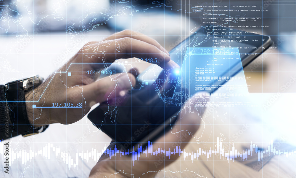 Aufkleber Hands using programming smartphone