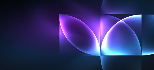 Colorful blue neon shape round triangle in modern style on light background. Dark space, futuristic technology template. Glowing blue neon effect.