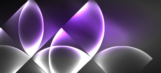 Neon glowing techno lines, hi-tech futuristic abstract background. Template with abstract shapes in dark space