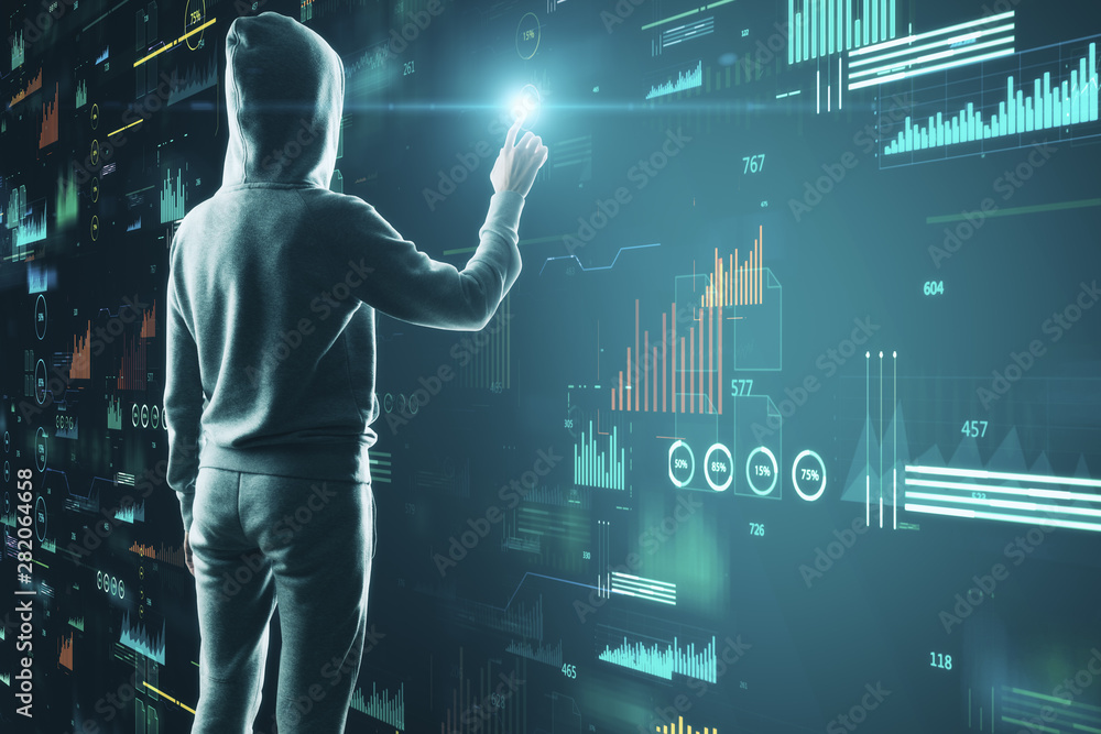 Aufkleber Hacker using blurry big data interface