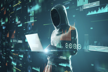 Hacker using blurry big data interface