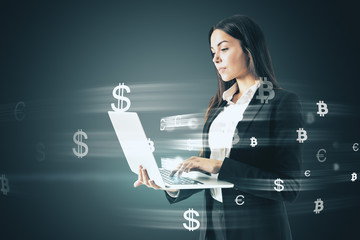 Businesswoman with money signs