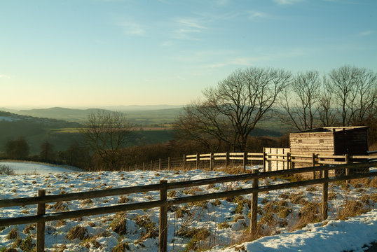 Broadway Tower Country Park In Winter Covered In Snow