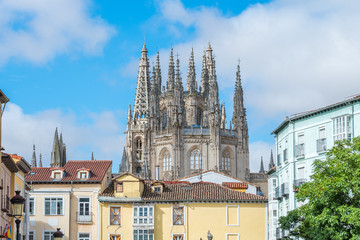 streets of burgos city and cathedral at background